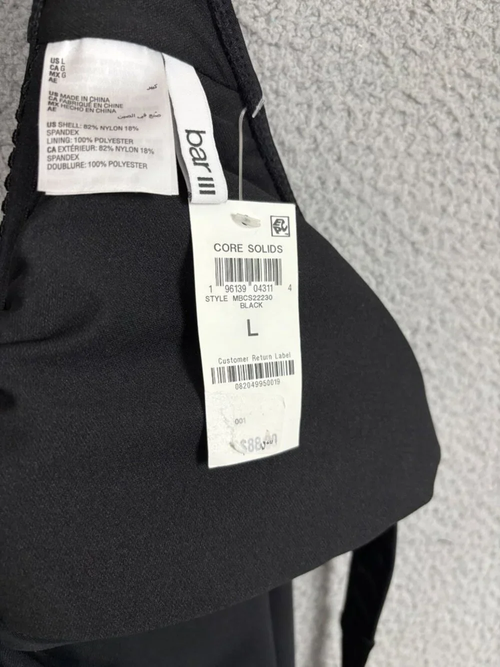 Bar III Women's  Cowlneck One Piece Swimsuit Black Size Large New With Tags.